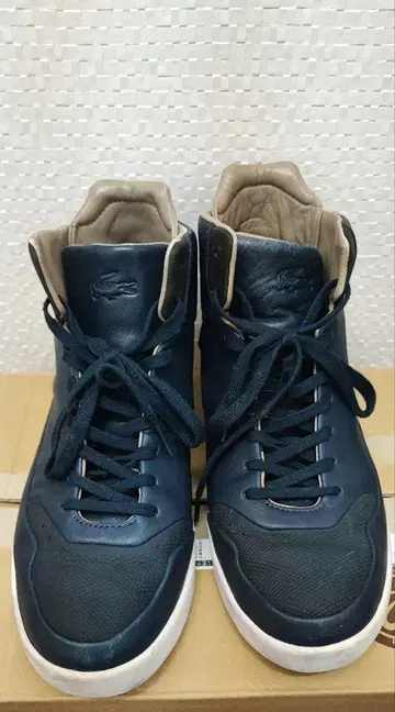 라코스테 네이비 하이컷 스니커즈