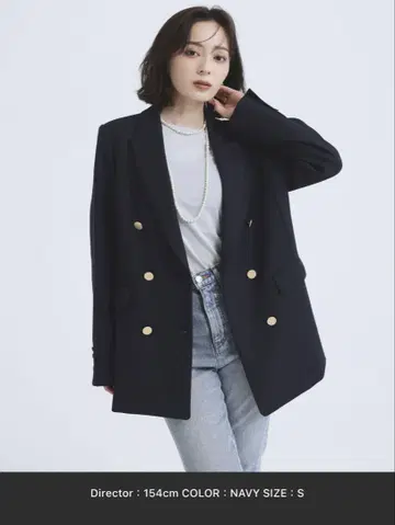 anuans 울 개버딘 더블 테일러드 금장 버튼 자켓