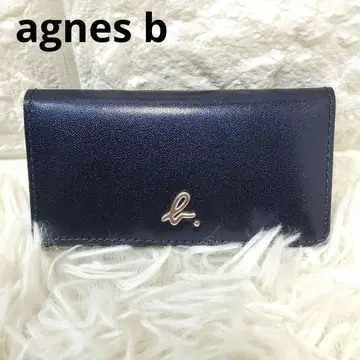 agnes b 에네스베 키케이스 가죽 3단 폴더형 네이비