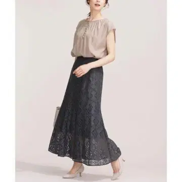 나노 유니버스 베이지 블라우스 블랙 꽃 레이스 머메이드 스커트 세트
