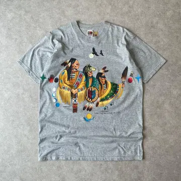 90s HABITAT 아메리카 원주민 아트 티셔츠 빈티지 구제 의류