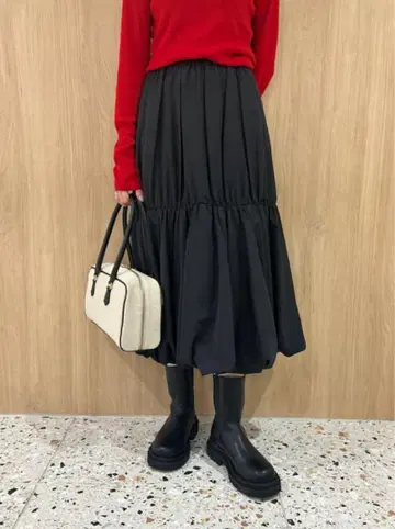 허리 밴딩 개더 절개 벌룬 스커트