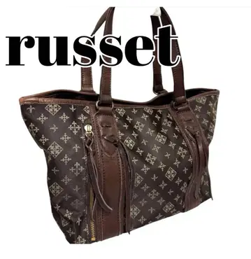 러셋 russet 나일론 가죽 올 패턴 핸드백 브라운