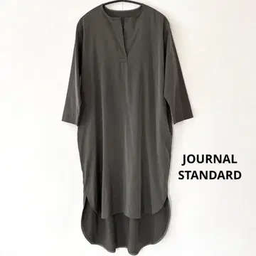 저널 스탠다드 7부 소매 카키 심플 원피스 튜닉