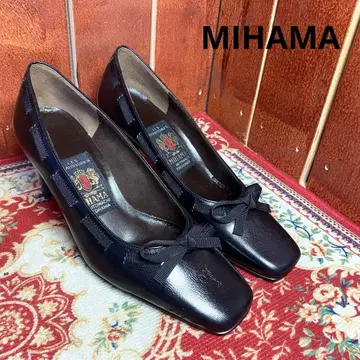 MIHAMA 블랙 가죽 리본 펌프스 23cm