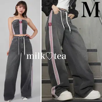 택 포함 새상품 다리치 리메이크 와이드 데님 팬츠 블랙 M