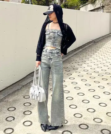 SPIRALGIRL 데님 뷔스티에 올인원