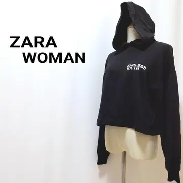 자라 백 프린트 비쥬 장식 크롭 기장 후드티