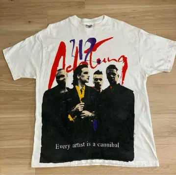 U2 티셔츠 빈티지 밴딩 티 밴 티 XL 사이즈 화이트