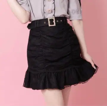 ROJITA 블랙 프릴 미니 스커트 벨트 포함