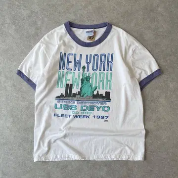 90s NEW YORK 자유의 여신 링거 티셔츠 빈티지 구제 의류