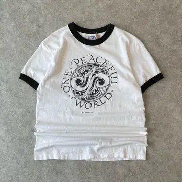 90s USA제 ONE PEACEFUL WORLD 링거 티셔츠 구제 의류
