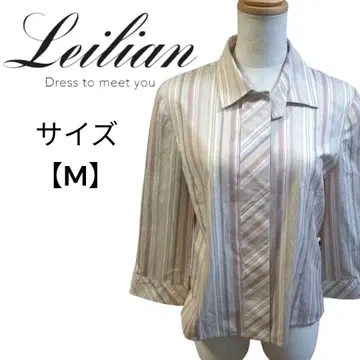 레리안 7부 소매 블라우스 멀티 스트라이프 날개 버튼 Leilian 셔츠