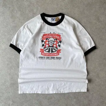 80s USA제 레이싱 링거 티셔츠 빈티지 구제 의류 흰색 화이트