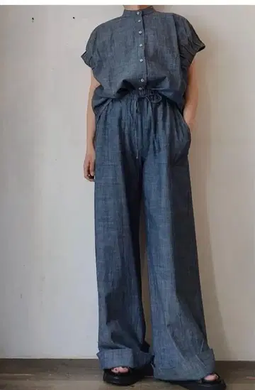다크 블루 린넨 혼합 셋업