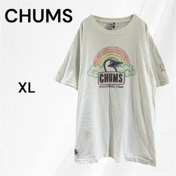 참스 CHUMS 티셔츠 반팔 XL 남성용 레인보우 화이트