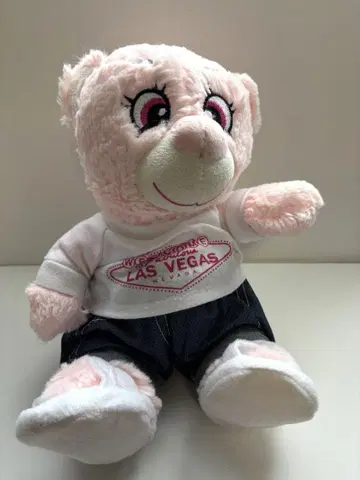 라스베가스 로고가 있는 Koskash 코스카쉬 곰 핑크 베어 봉제 인형