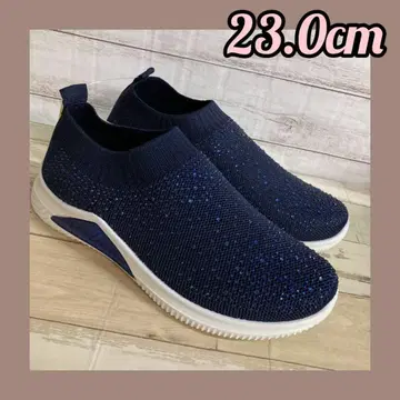 23.0cm 여성용 새상품 와이드 비쥬 슬립온 스니커즈 네이비 컬러