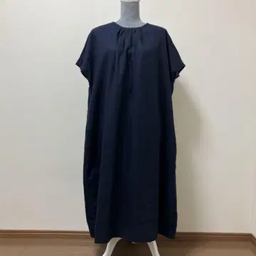 무인양품 린넨 100% 롱 원피스 네이비 포켓 부착 여름 내추럴