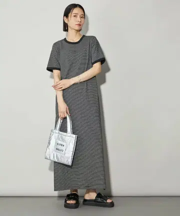 CITEN 보더 트림 하프 슬리브 원피스 M 블랙