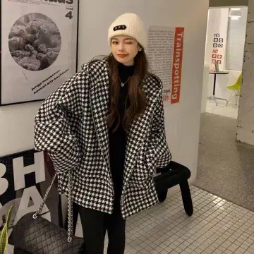오버 사이즈 하운드 투스 체스터 코트