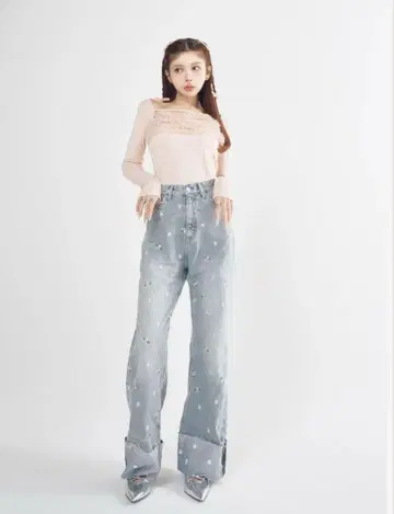 Darich 스프링 플라워 데님 팬츠 블루