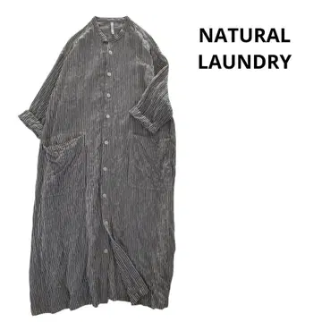 NATURAL LAUNDRY 셔츠 원피스 겉옷 긴팔 스트라이프 일본제