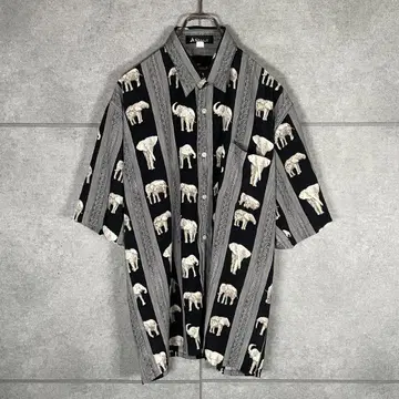 elephant pattern 빈티지 반팔 셔츠 애니멀 코끼리 긴 옷깃