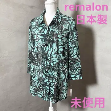 택 포함 [remalon] 꽃무늬 민트 그린 오분 소매 셔츠