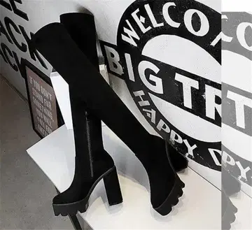블랙 니하이 부츠 하이 힐