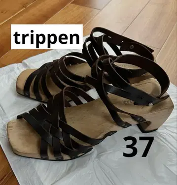 trippen 트리픈 샌들 가죽 앵클 스트랩 우드 밑창 37