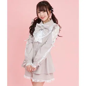 프릴 레이스 보타이 셔츠 드레스