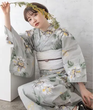 유카타관 그레이스 유카타 그린 화이트 꽃무늬