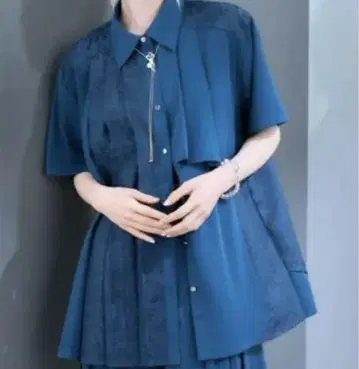 HARE 하레 자카드 아지메 플리츠 셔츠 블루