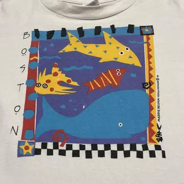 아트 티셔츠 물고기 디자인 L 사이즈 싱글 스티치 90s USA제