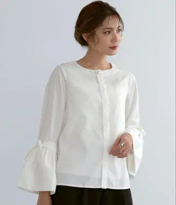 메라키 meraki 소매 플레어 리본 셔츠 자켓 화이트 리본 겉옷