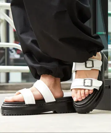 블랙 클리어 하이 밑창 샌들/더블 벨트/더블 몽크/그루카 25cm