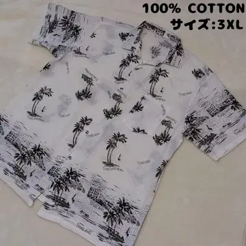 100% COTTON 태국 풍경 프린트 반팔 셔츠 3XL