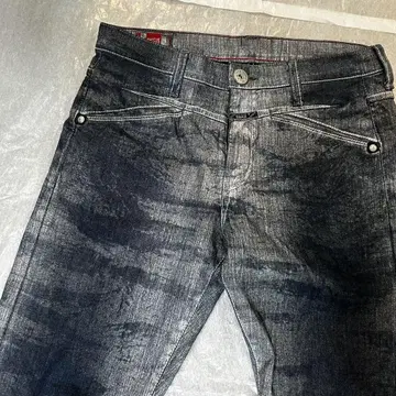 질보 데미지 가공 다크 블루 그레이 스트레이트 청바지