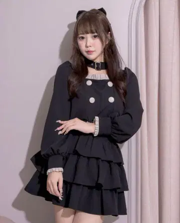 pium 초커 벨트 프릴 탑 티어드 프릴 미니 스커트