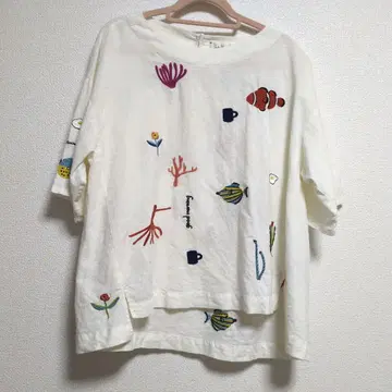 아틀리에 두 사봉 good morning 물고기 자수 블라우스 화이트