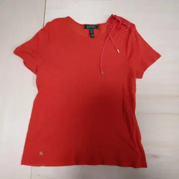 LAUREN 오렌지 레이스업 티셔츠 S