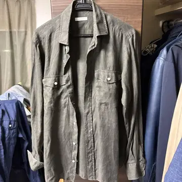 아르코디오 사파리 셔츠 프렌치 린넨 100% 긴팔 올리브 L