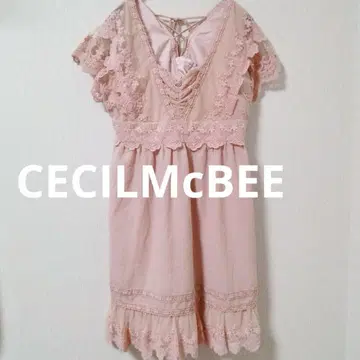 CECILMcBEE 세실 맥비 프릴 레이스 원피스 살몬 핑크