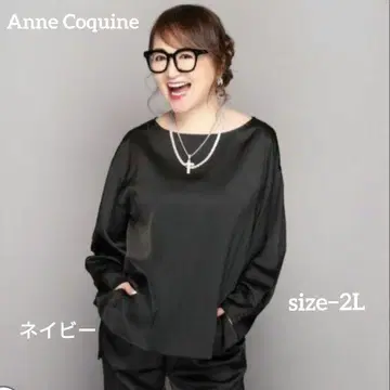 미사용 빅 사이즈 Anne Coquine 소매 턱 블라우스 네이비 2L