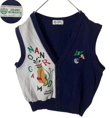 일본제 미즈노 빅 골프 자수 비대칭 베스트 울 100% L 사이즈