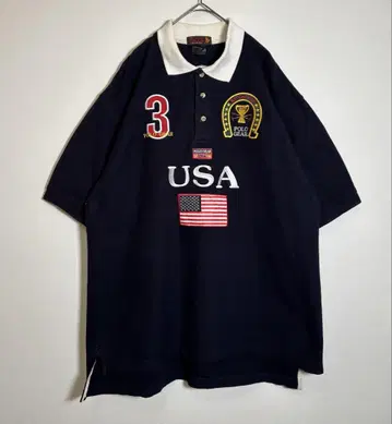 POLO GEAR 자수 로고 USA 반팔 피케 셔츠