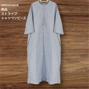 mizuiro ind 스트라이프 스탠드 카라 셔츠 원피스