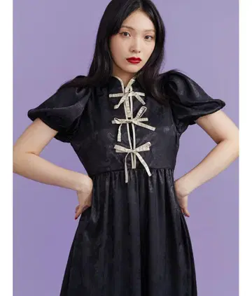 jouetie 차이나 리본 롱 원피스 블랙