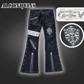 ALGONQUINS y2k 그런지 플레어 데님 스컬 데미지 펑크
